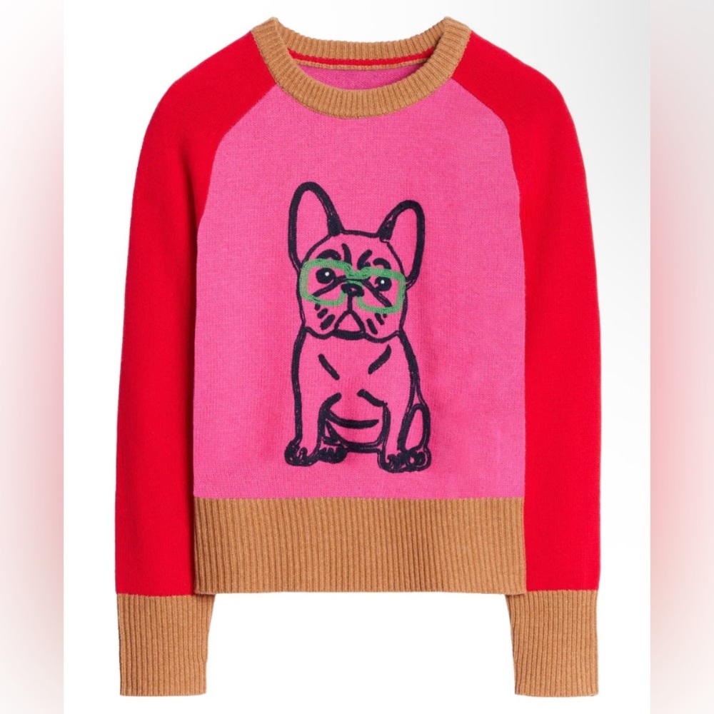Women’s OXKnit PINK FRENCH BULLDOG Retro Sweater (READ Description!)